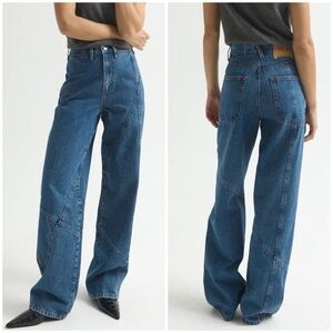 NWT Dala Denim Angle Starch Jeans Long Wide Leg Cornflower Blue Sz 30